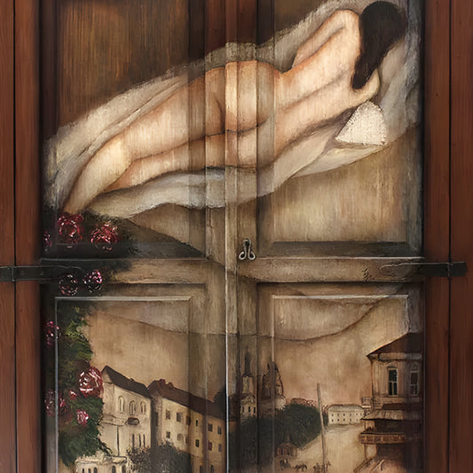 Armario Rustico Grande Decorado Con Obra De Arte