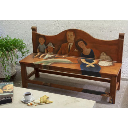 Banca Rústica de Iglesia Con Obra de Arte Abel Quezada