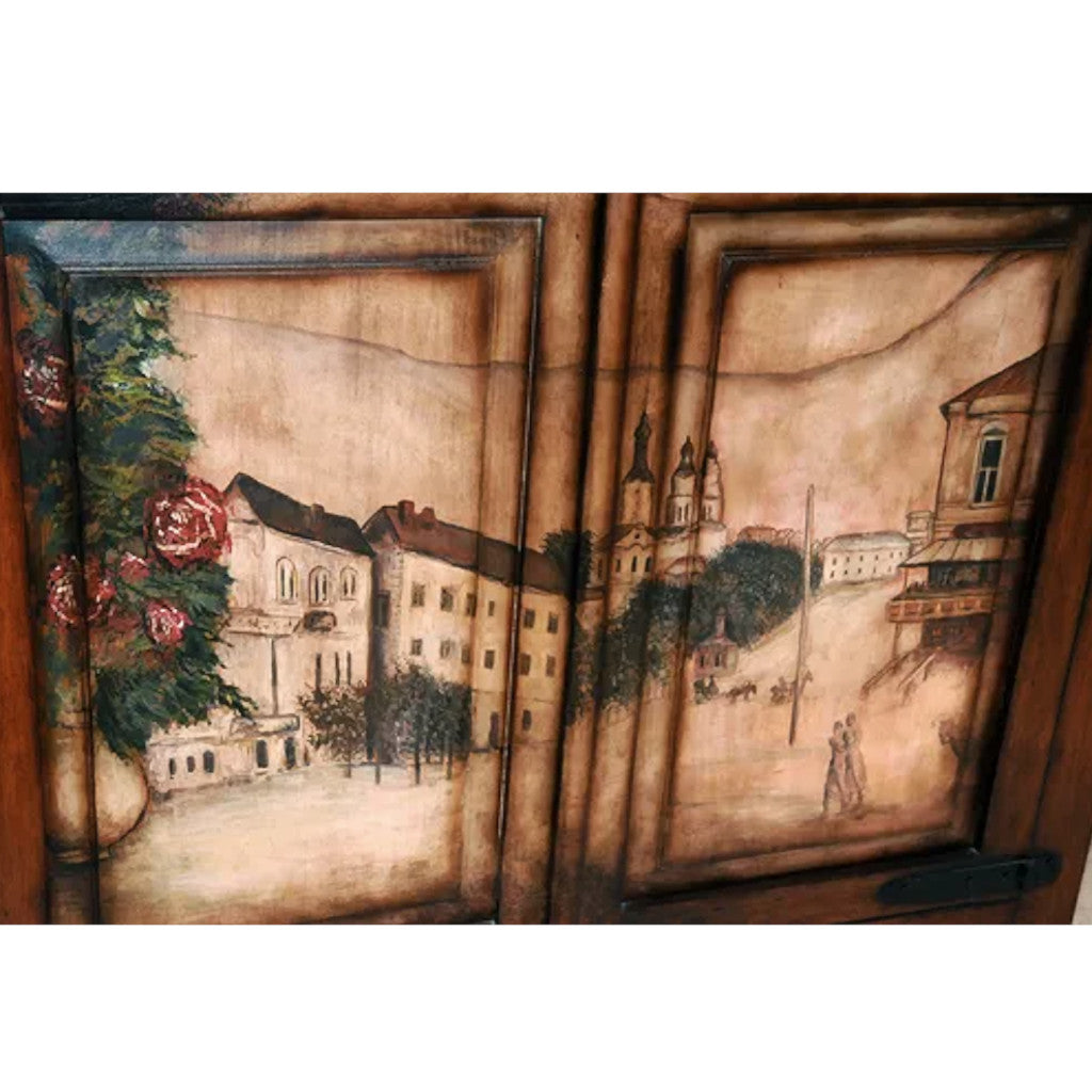 Armario Rustico Grande Decorado Con Obra De Arte