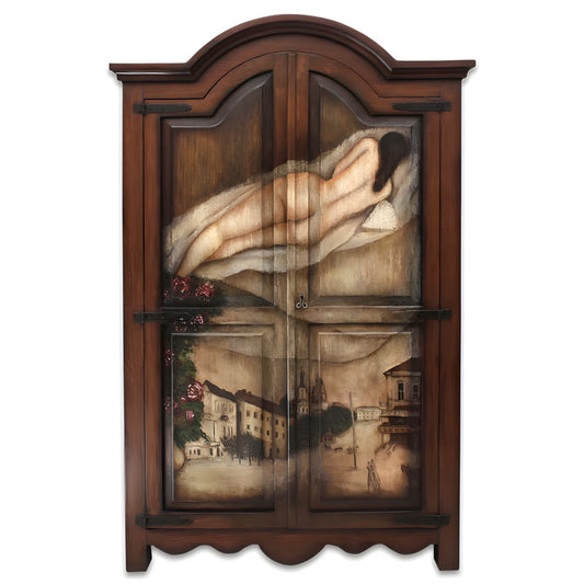 Armario Rustico Grande Decorado Con Obra De Arte