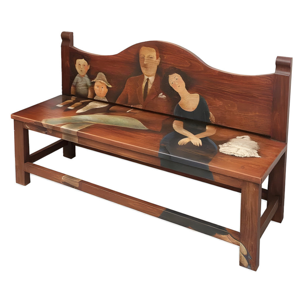 Banca Rústica de Iglesia Con Obra de Arte Abel Quezada